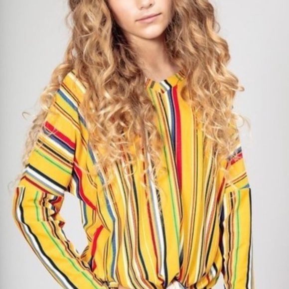 Multi Striped V-neck Long Sleeve Dolman Top - Picture 3 of 3